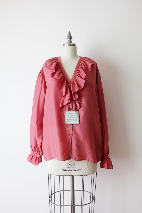 Vintage 80s Women's Pink Ruffle Blouse Romantic Style