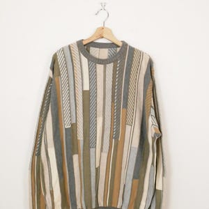 Vintage 90s Men&#39;s Neutral Tone Coogi-Style Sweater