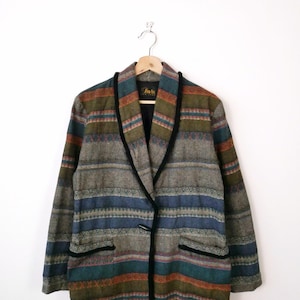 Vintage Multicolored Stripe Cotton blend Boxy Blazer/Women's Tailored Jacket