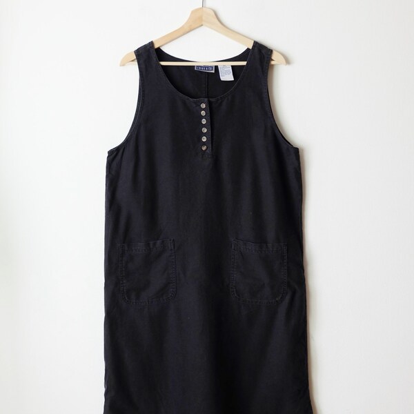 Vintage Black Linen/Cotton Sleeveless Dress/Market Dress from 90's