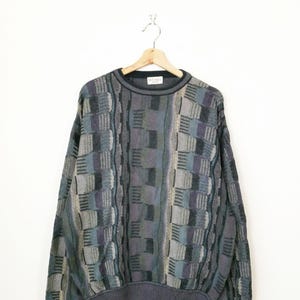 pull en tricot géométrique pour hommes Sainte-Croix vintage des années 90