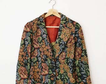 Vintage 90s Women's Floral Tapestry Blazer Jacket