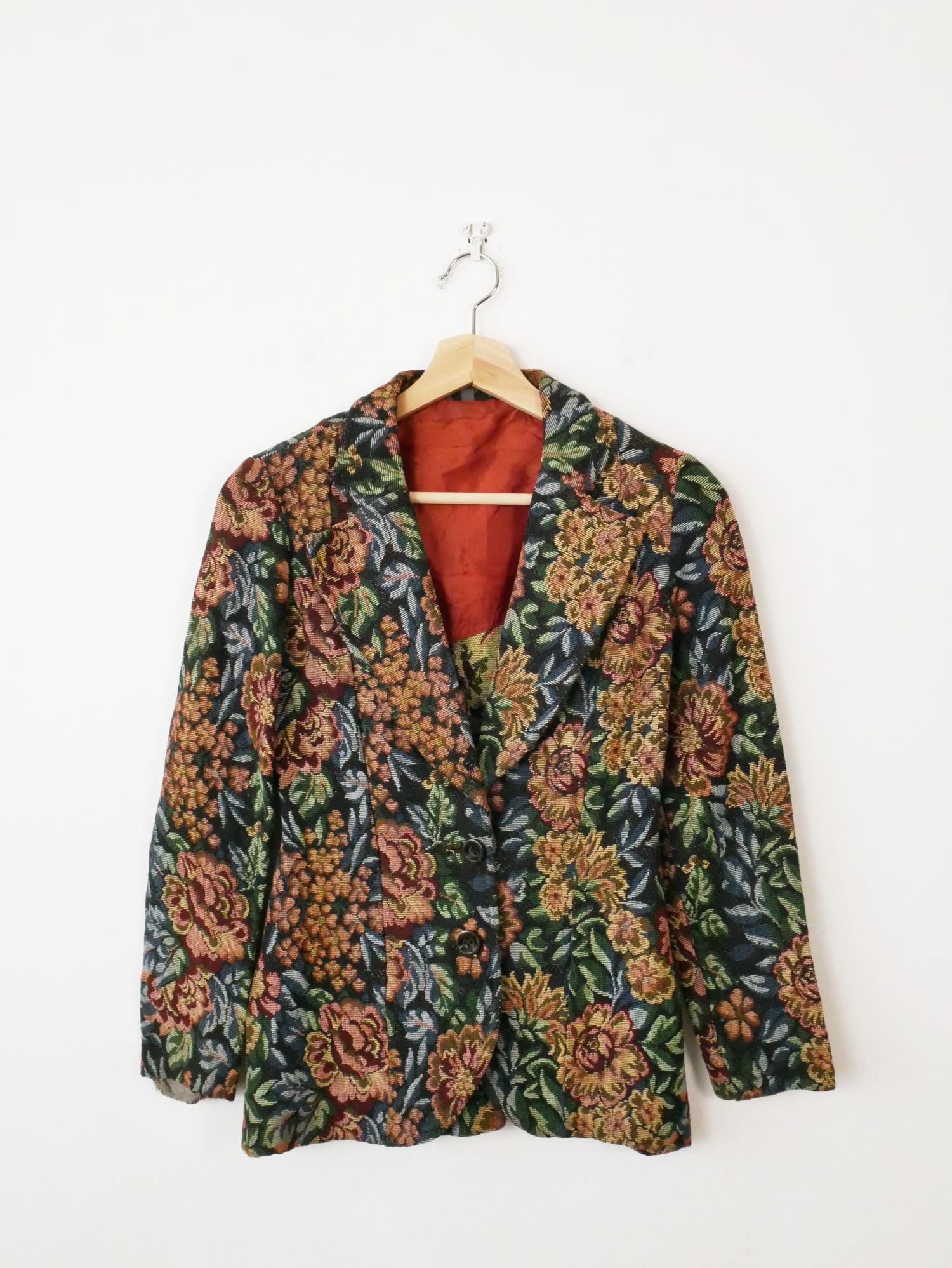 ジャケット・アウター 90s vintage Silk Floral Pattern Jacket L Vintage 90s Women's Floral Tapestry Blazer Jacket - Etsy
