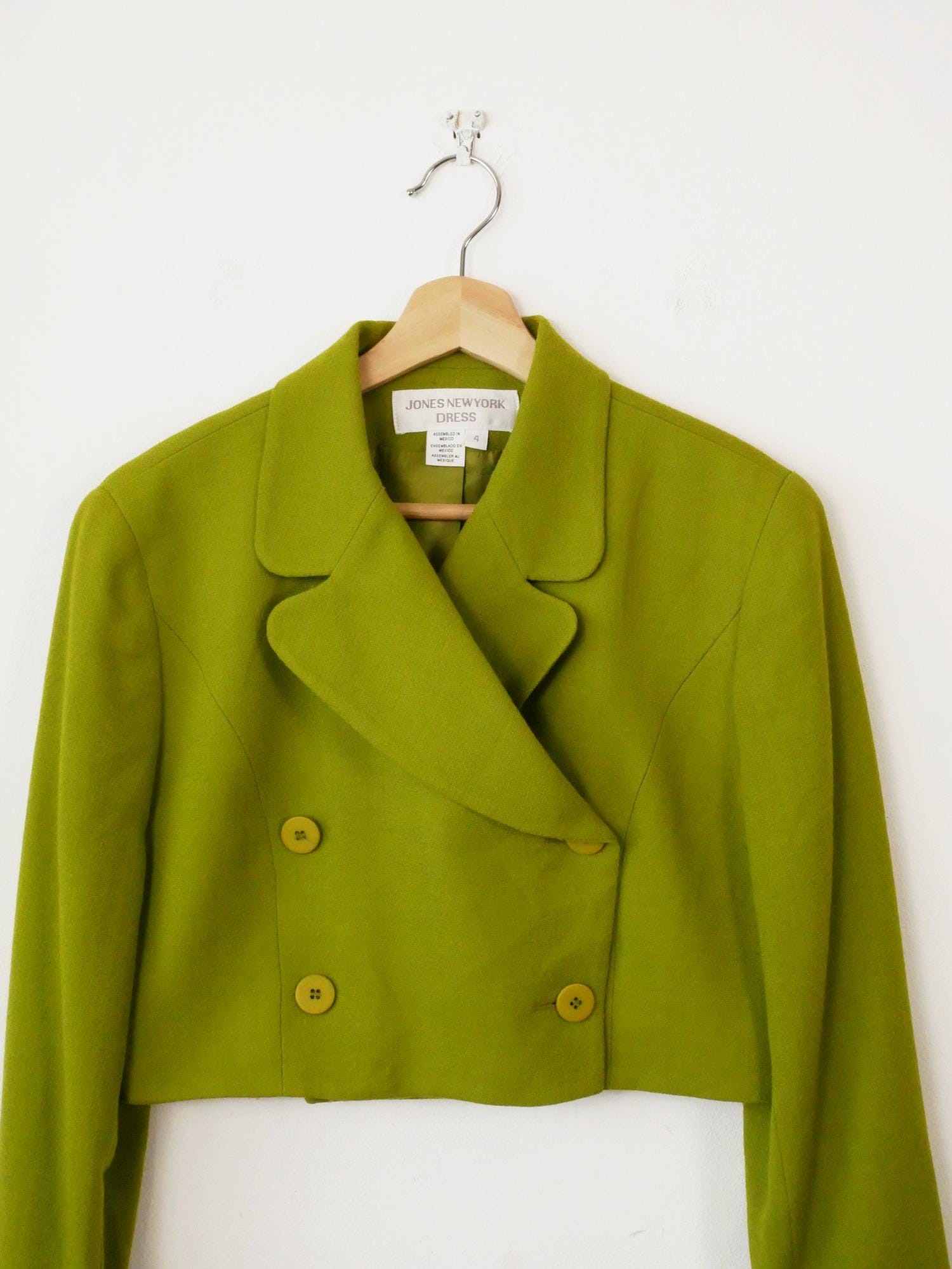 Vintage 90s Women's Lime Green Double Breasted Wool Cropped