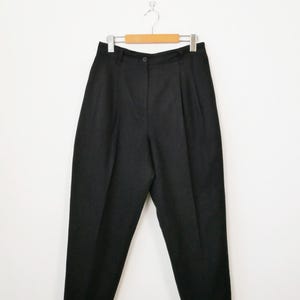 Vintage 1990s Women’s High Waist Wool Pleated Trousers-Black