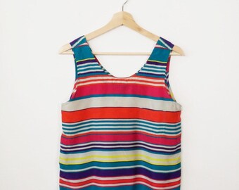 Vintage Dian Gilman Silk Striped Tank Top Multicolor Sleeveless Blouse