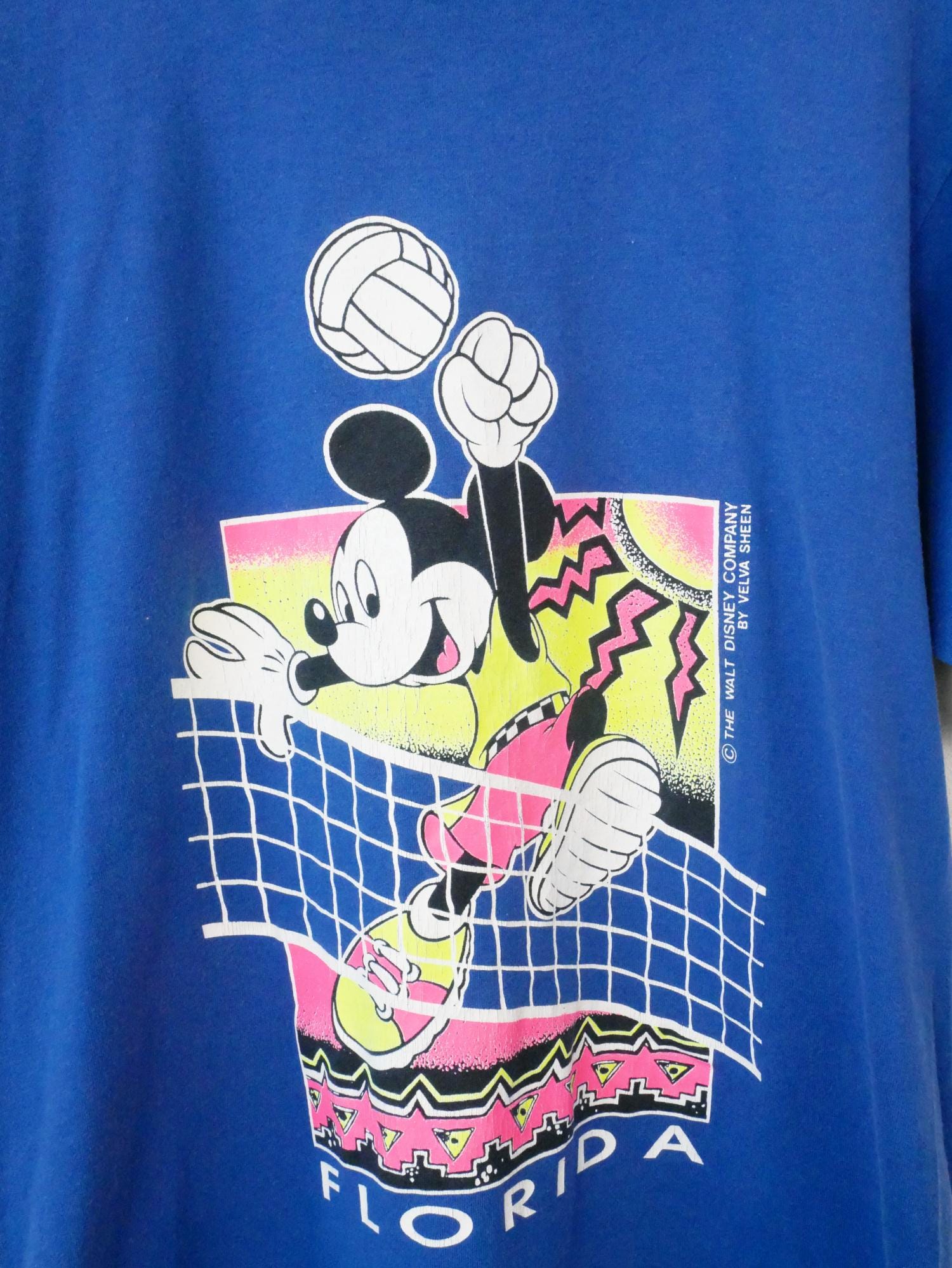 80s Disney Mickey Mouse Women's Blue Florida Beach Volleyball T