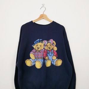 Vintage 90s Dark Blue/Teddy Bears Print Crewneck Sweatshirt