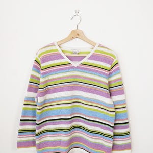 Women&#39;s Multicolor Stripe V-Neck Sweater