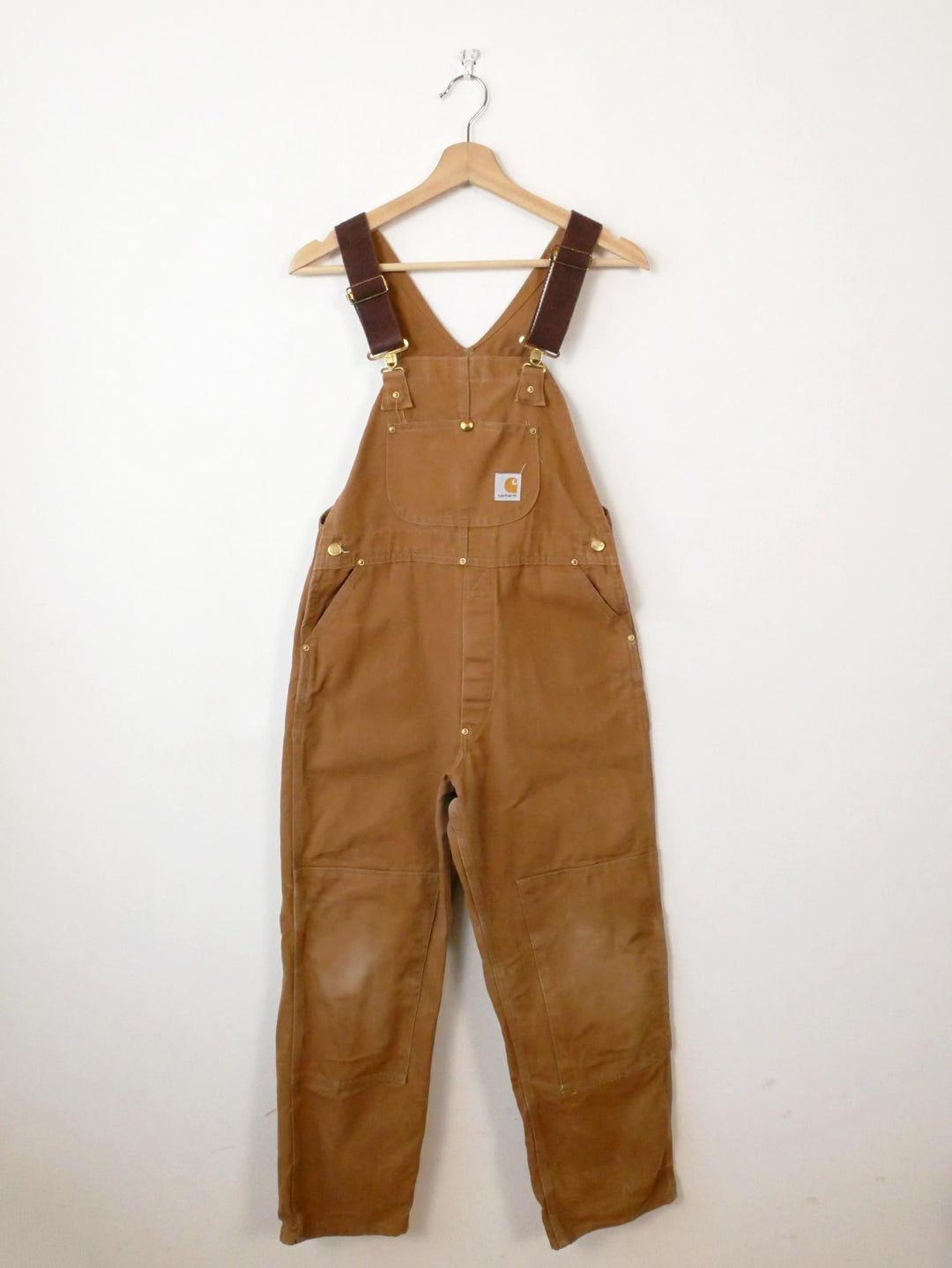 00'S Carhartt Double Knee Duck Overalls Made in USA Men's W36 cotton Beige type Vintage Second Hand