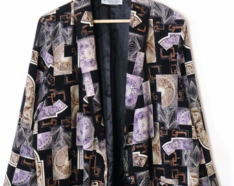 Vintage 90s Women's Black Abstract Print Blazer