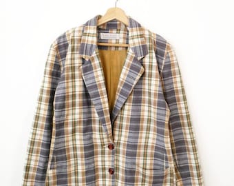 Vintage Karen Scott Women's Plaid Cotton Blazer-Multicolor