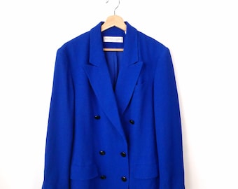 Vintage Women's  Cobalt Blue Double-breasted Tailored Jacket /Boxy Blazer