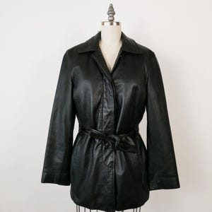 Vintage 90s Jacqueline Ferrar Black Leather Belted Jacket