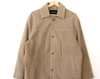 Giacca vintage da uomo con bottoni sul davanti color cuoio