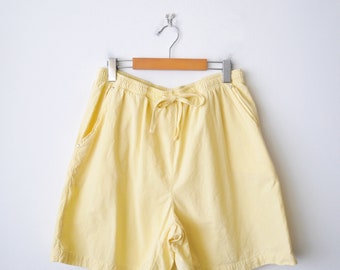short en coton jaune banane/jaune pâle vintage /short taille élastique des années 90/W28-36