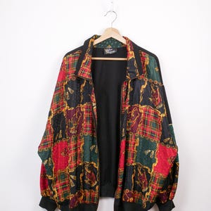 Vintage 90s Silver Threads Women's Patchwork Print Bomber Jacket Made in USA