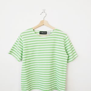 Vintage 90s Lime Green/White Striped Short Sleeve Top/T-shirt