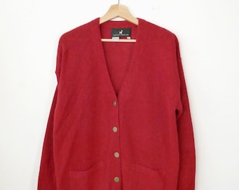 Vintage IZOD Lacoste Cherry Red Grandpa V-neck Sweater Cardigan