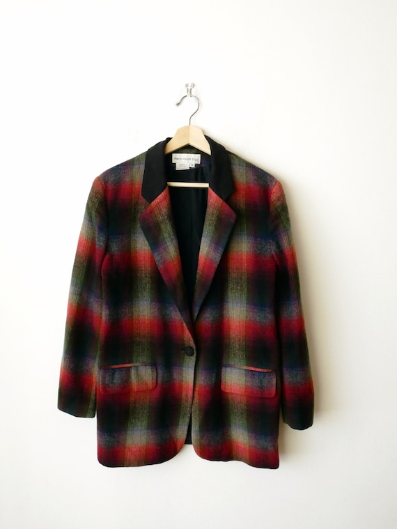 Vintage Red/Blue/Black Check Boxy Blazer/Women's … - image 1