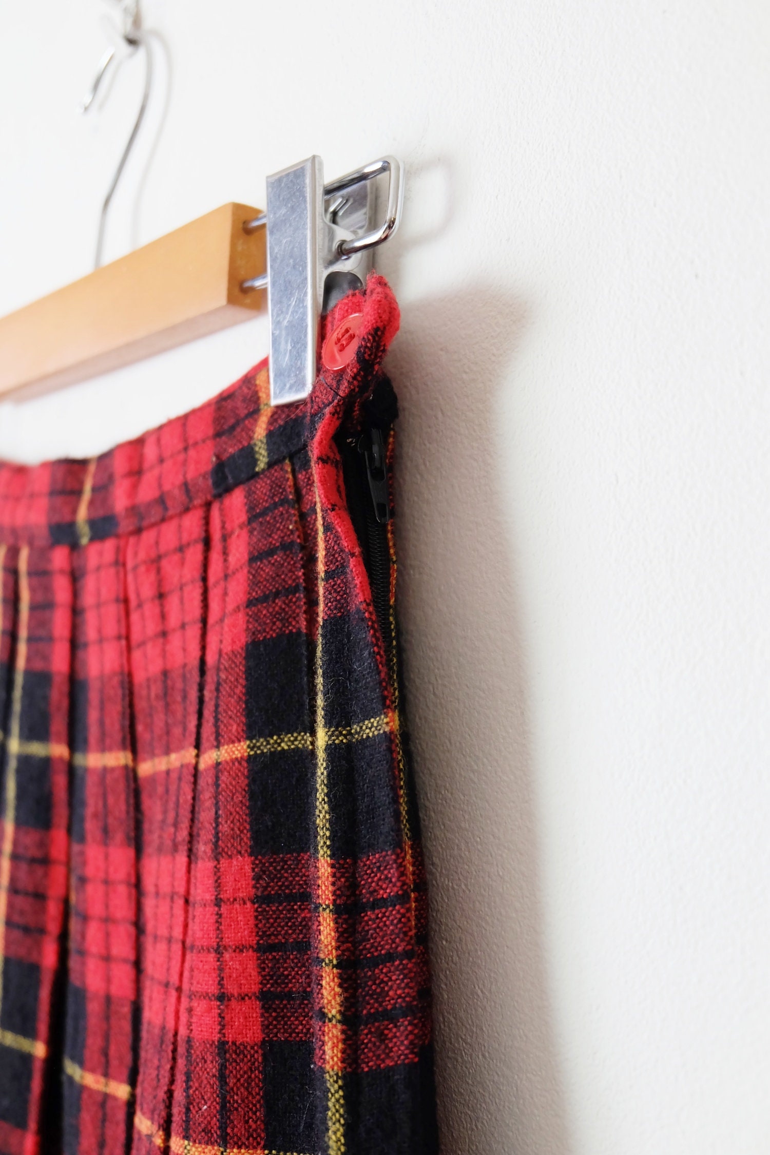 Vintage Red/black Tartan Plaid/check Pleated Flare Skirt/w23