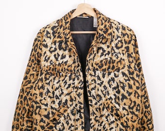 Vintage 90s Elizabeth Terrell Women's Leopard Print Silk Jacket