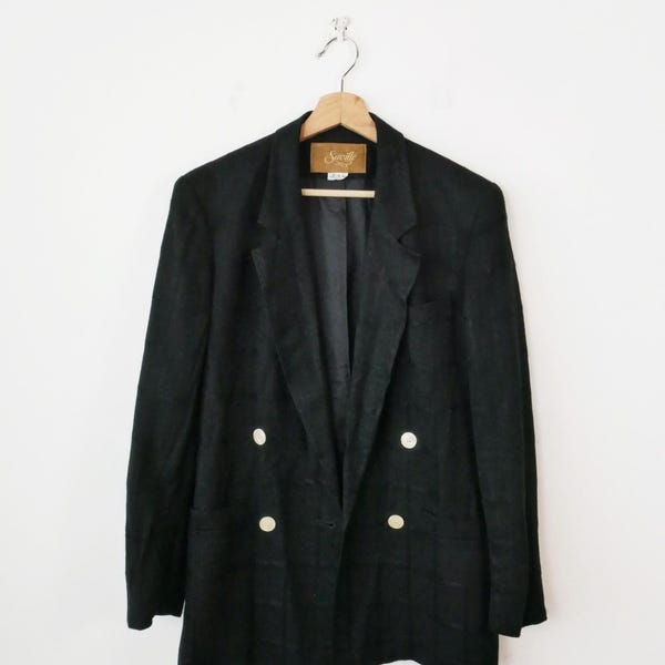 Vintage 90s Women's Black Double-breasted Tailored Jacket/Women's Blazer