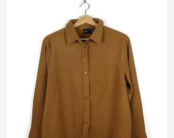 ON SALE Camel Brown Long sleeve Blouse from 90's/Suede touch