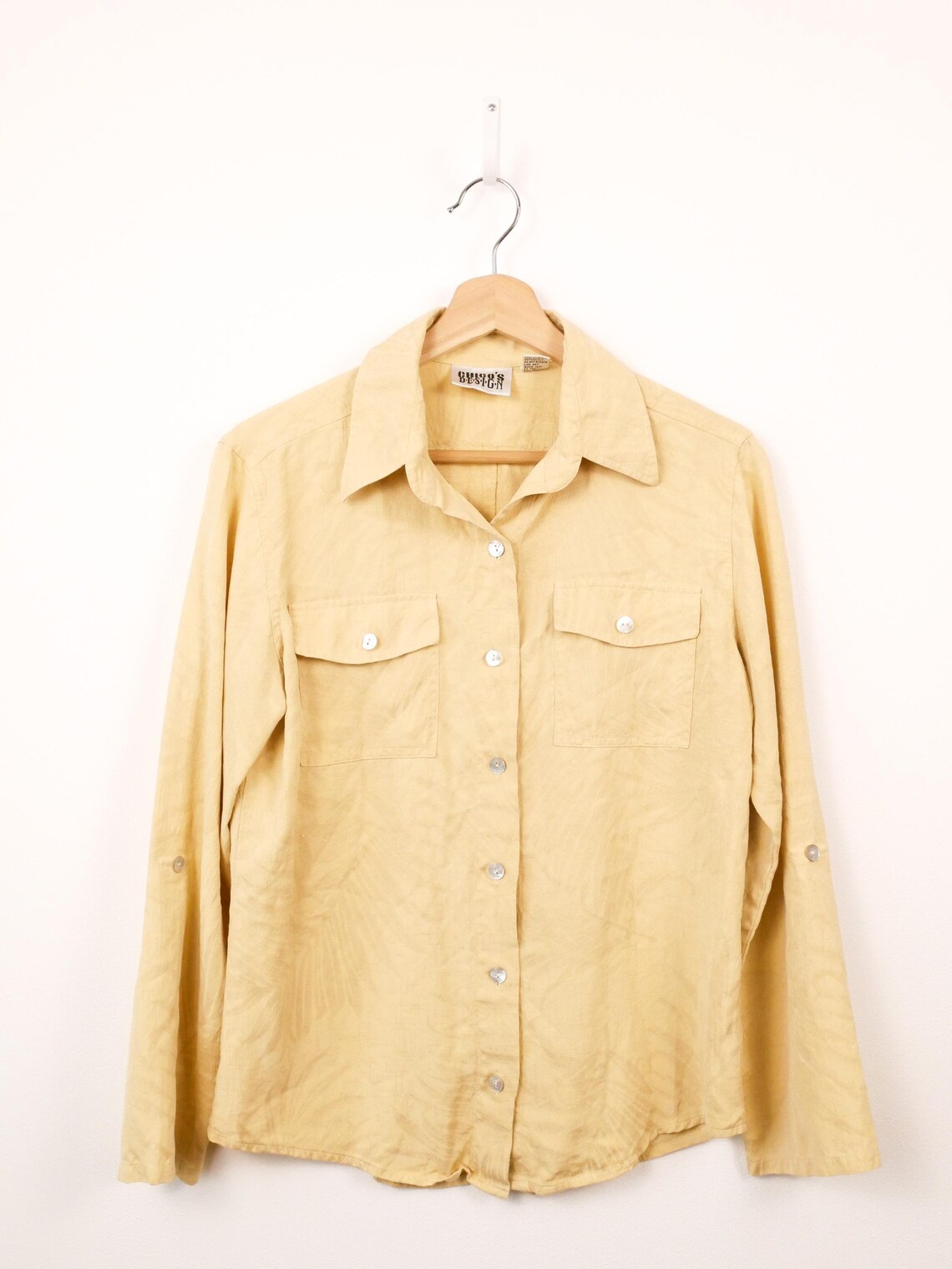 Vintage 1990s Chico's Design Women's Yellow Silk Button Up Shirt, photo 1 of 5