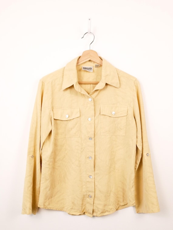 Vintage 1990s Chico's Design Women's Yellow Silk Button Up Shirt