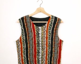 Vintage Animal Print/Multi Pattern Stripe Crinkled Popcorn Top/Sleeveless