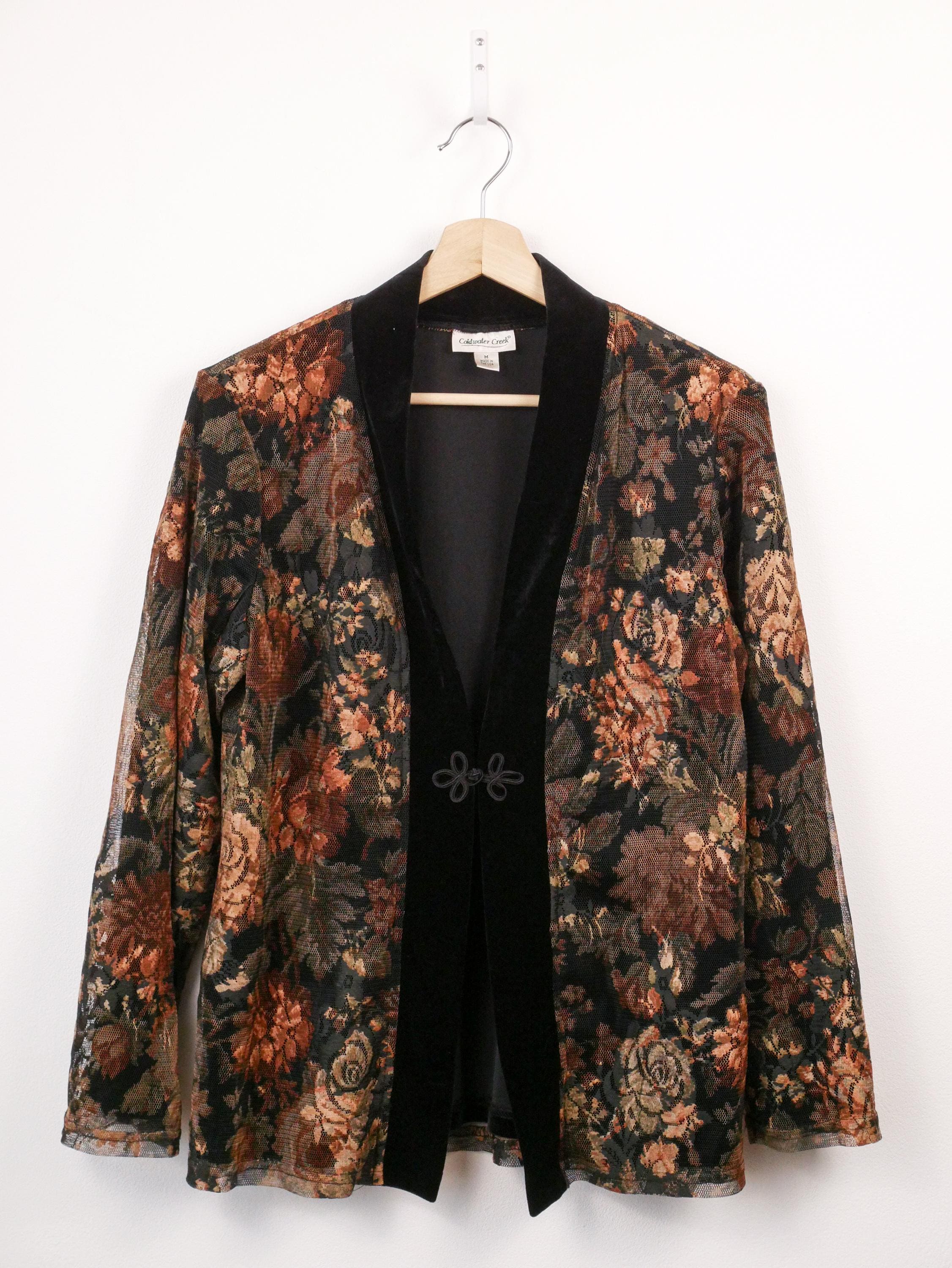 Vintage Coldwater Creek Women's Floral Velvet Jacket Made in USA