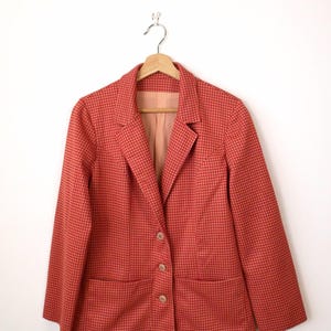 Vintage Red/Beige Check Boxy Blazer/Women's Tailored Jacket