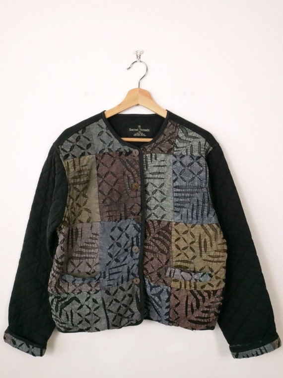 Vintage Sacred Threads Black/Patchwork Quilted Bu… - image 3