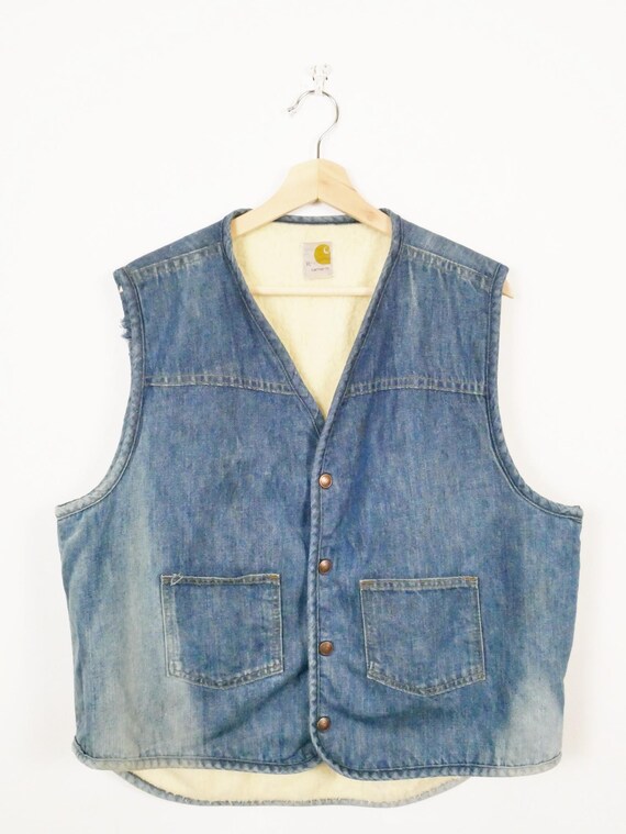 Distressed Vintage Carhartt Denim Shearling /sherpa Lined Jean