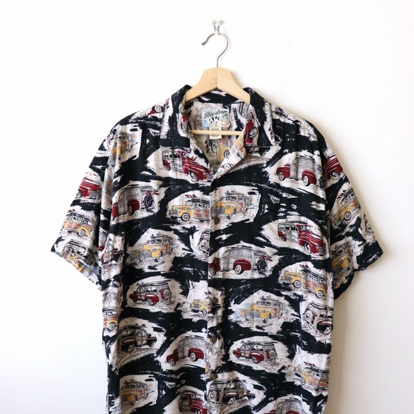 Vintage Big Dogs Hawaiian Shirt/Size Men's M/Classic Car/Black