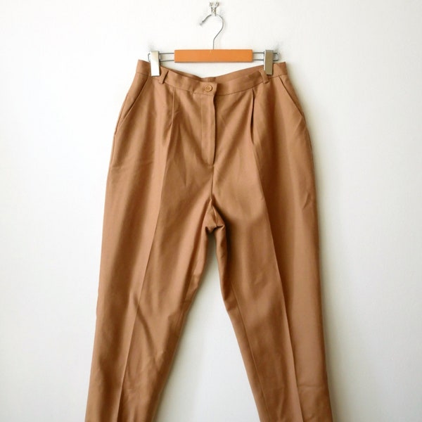 Vintage Beige High waisted tapered Pleated Wool Pants/Minimal Pants/W28