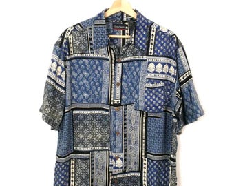 Vintage 1950s/1960s DOMINION CLOTH Rayon Sport Shirt ~ XL ~ Plaid