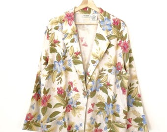 Vintage 90s Women's Floral Ivory Blazer Jacket