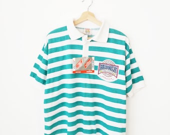 Vintage 90s Brooks International Men's Green White Stripe Polo Shirt-Deadstock