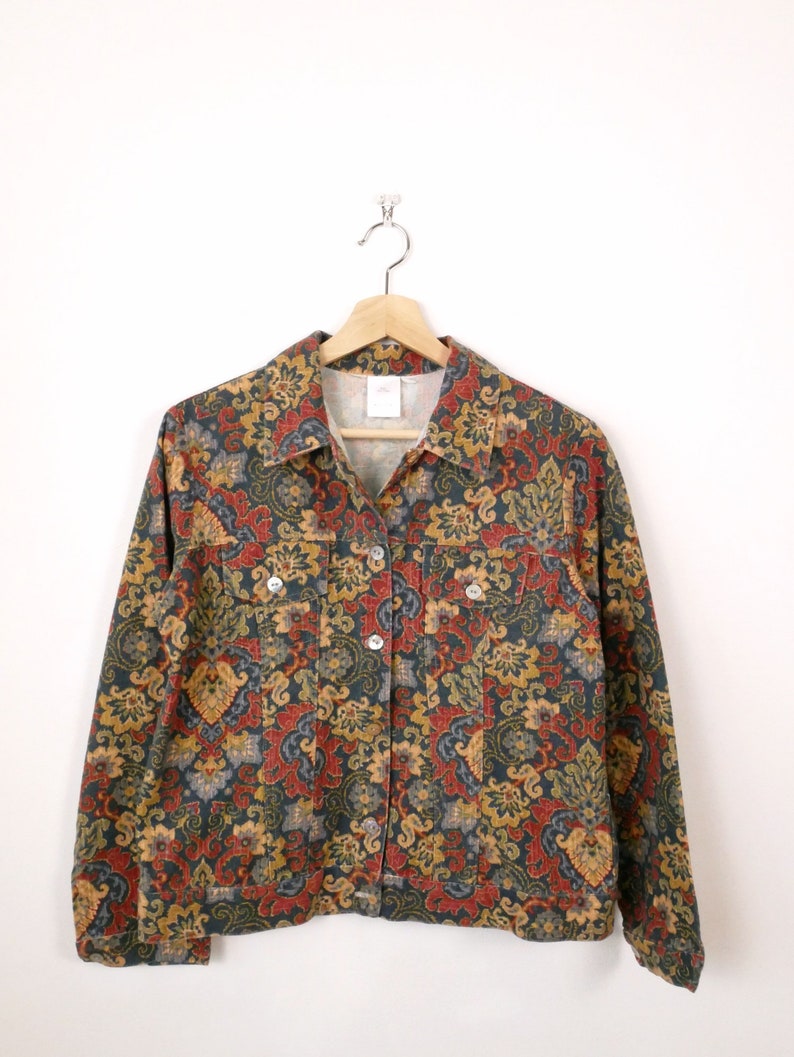 Vintage Women's Damask Pattern Button up Jacket/lightweight Cotton ...