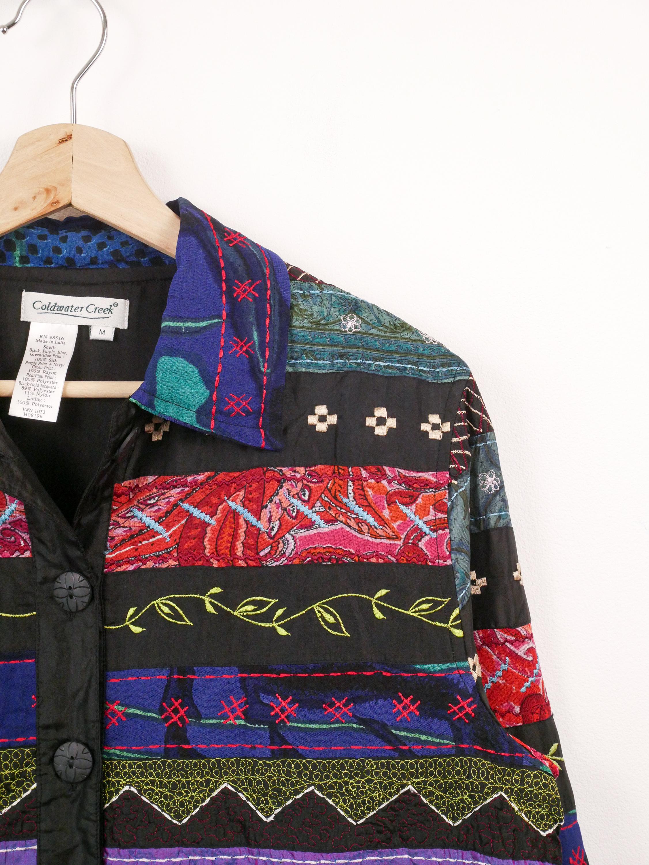 Vintage Coldwater Creek Women's Patchwork Silk Jacket Multicolor