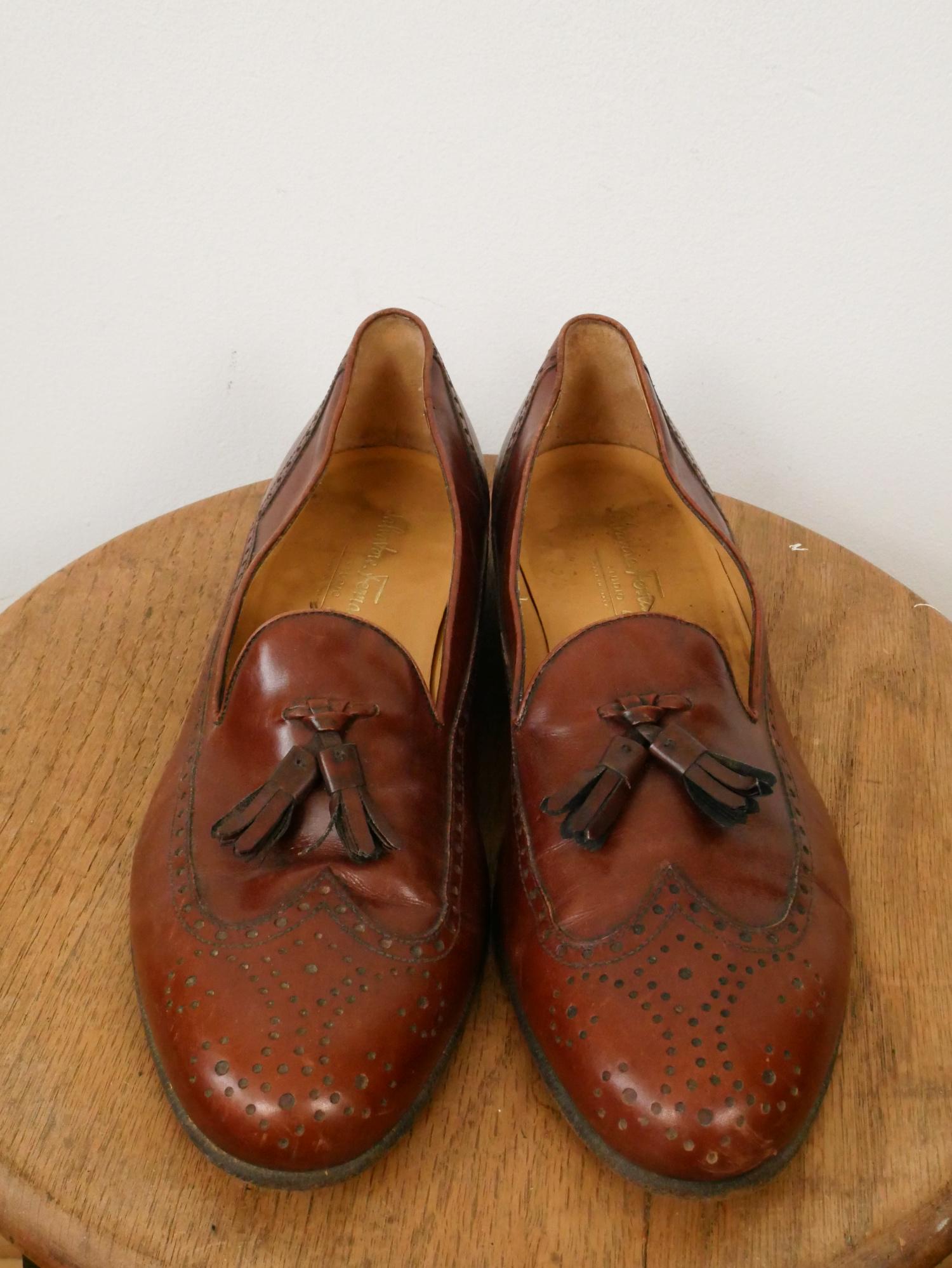 Vintage Salvatore Ferragamo Tassel Wingtip Brown Loafers/10d  display picture 1