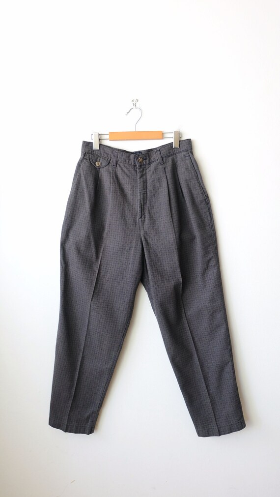 Vintage Lee Blue/grey Check High Waist Cotton Blends Tapered Pants 