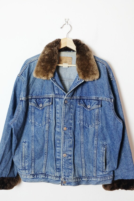 Faux Fur Trim Jean Jacket/denim Trucker 