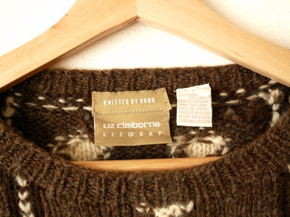 Women's Brown/Ecru Snowflakes Nordic Wool Chunky … - image 4