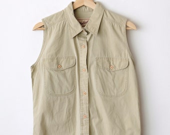 Women's Woolrich Beige/Khaki Cotton Sleeveless Blouse/Sleeveless Shirt