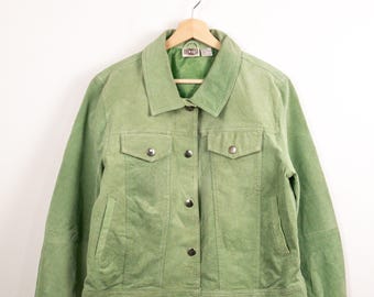 Y2K Rods Sage Green Leather Trucker Jacket Women's Leather Jacket