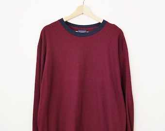 赤と青のストライプ柄メンズTシャツ、ネイビーブルーの