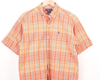 Ralph Lauren Boys orange plaid short sleeve button up shirt